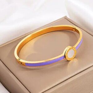 18K Gold Plated Purple Enamel Bangle – Waterproof, Tarnish-Proof Stainless Steel